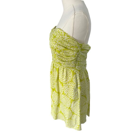 Shoshanna 100% Silk Dress Short Floral Boho Strapless Flowy Lime Neon Green Sz 6 - Picture 3 of 14